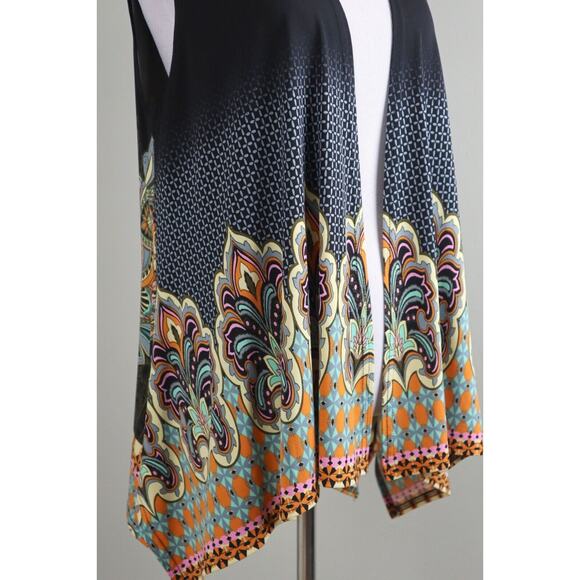 JOSEPH RIBKOFF $135 Slinky Stretch Paisley Open Front Vest Jacket Top Size 10 - Picture 3 of 6